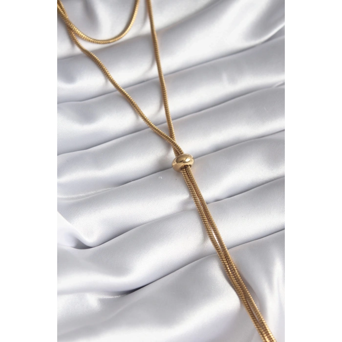 316L Çelik Gold Renk Tüp Zincir Asansör Model Kadın Kolye - TJ-BKO8286