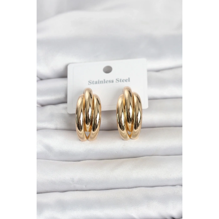 316L Çelik Gold Renk Yarım Halka Model Kadın Küpe TJ-BKP11801