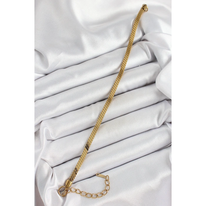 316L Çelik Gold Renk Yassı Zincir Model Kadın Bileklik - TJ-BB7086