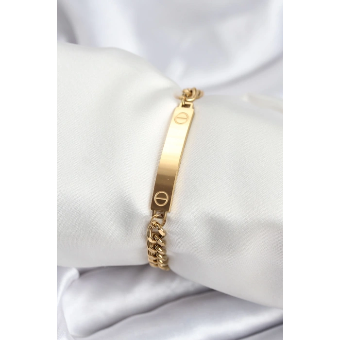 316L Çelik Gold Renk Yazı Yazmaya Uygun Kadın Bileklik - TJ-BB7918