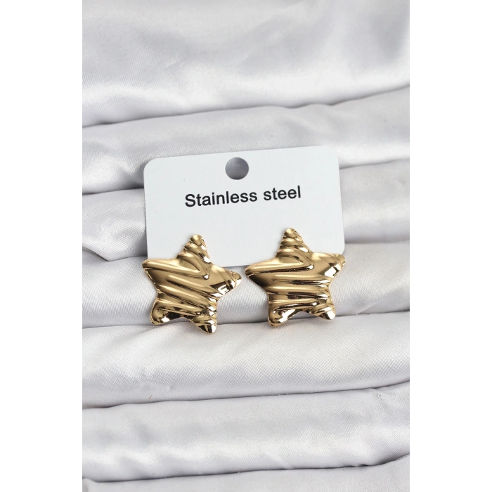 316L Çelik Gold Renk Yıldız Model Kadın Küpe - TJ-BKP11507