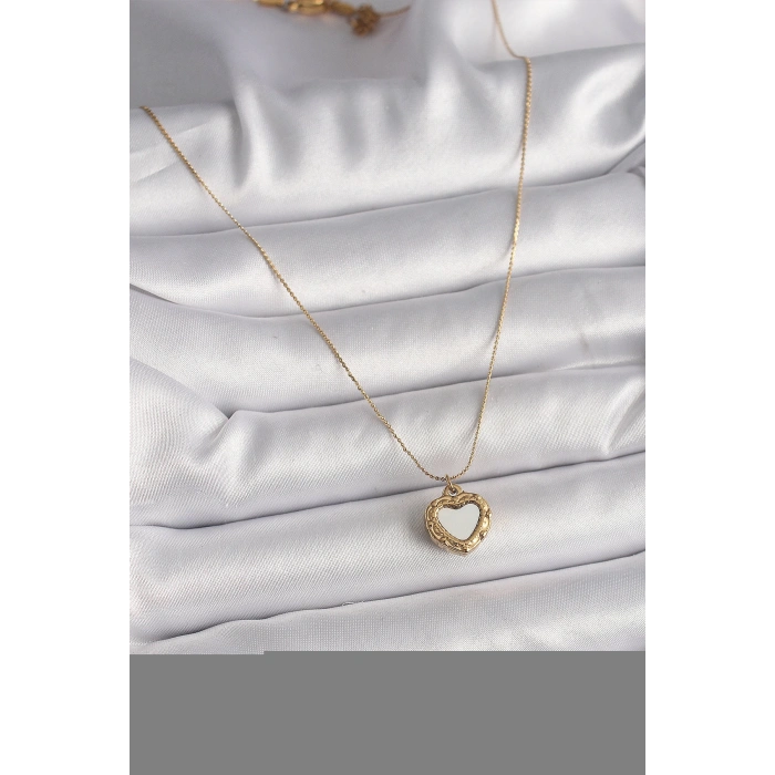 316L Çelik Gold Renk Zincir Aynalı Kalp Model Kadın Kolye - TJ-BKO9784