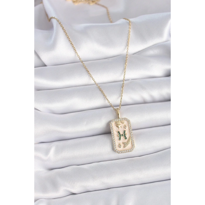 316L Çelik Gold Renk Zincir Balık Burcu Zirkon Taşlı Kadın Kolye - TJ-BKO9463