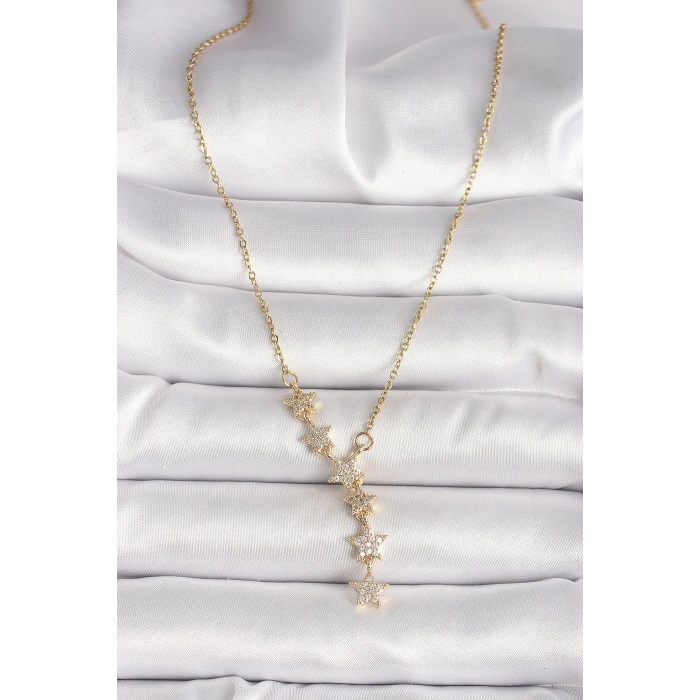 316L Çelik Gold Renk Zincir Zirkon Taşlı Yıldız Model Kadın Kolye - TJ-BKO9903