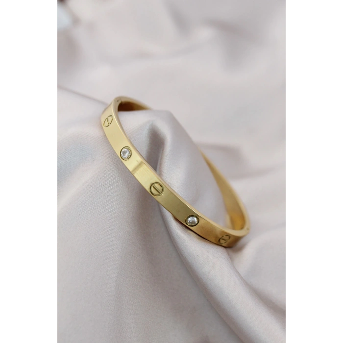 316L Çelik Gold Renk Zirkon Taşlı Bileklik - TJ-BB4119