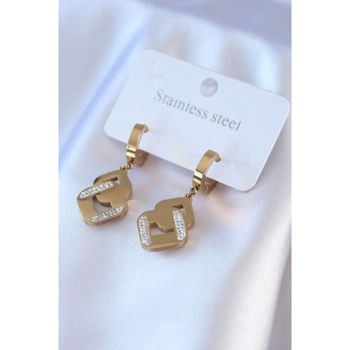 316L Çelik Gold Renk Zirkon Taşlı Kadın Küpe - TJ-BKP7703