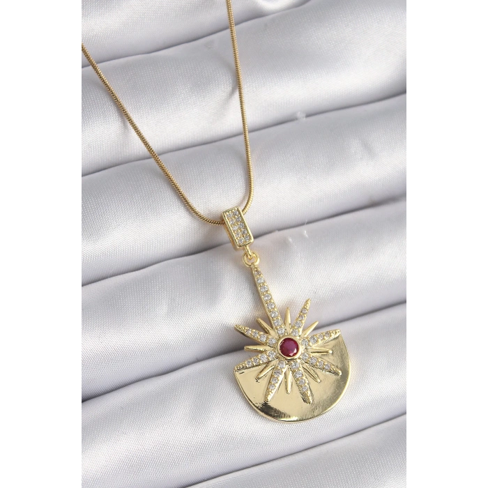 316L Çelik Gold Renk Zirkon Taşlı Yıldız Model Kadın Kolye - TJ-BKO9518