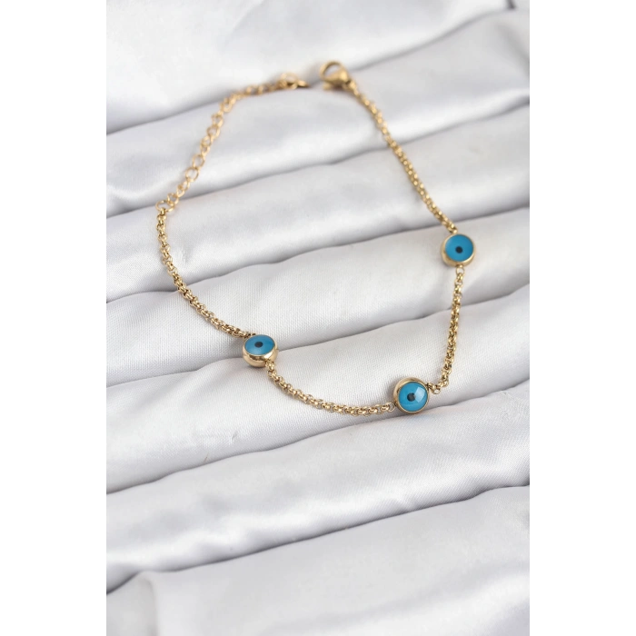 316L Çelik Gold Renkli Nazar Boncuk Model Kadın Bileklik - TJ-BB8164