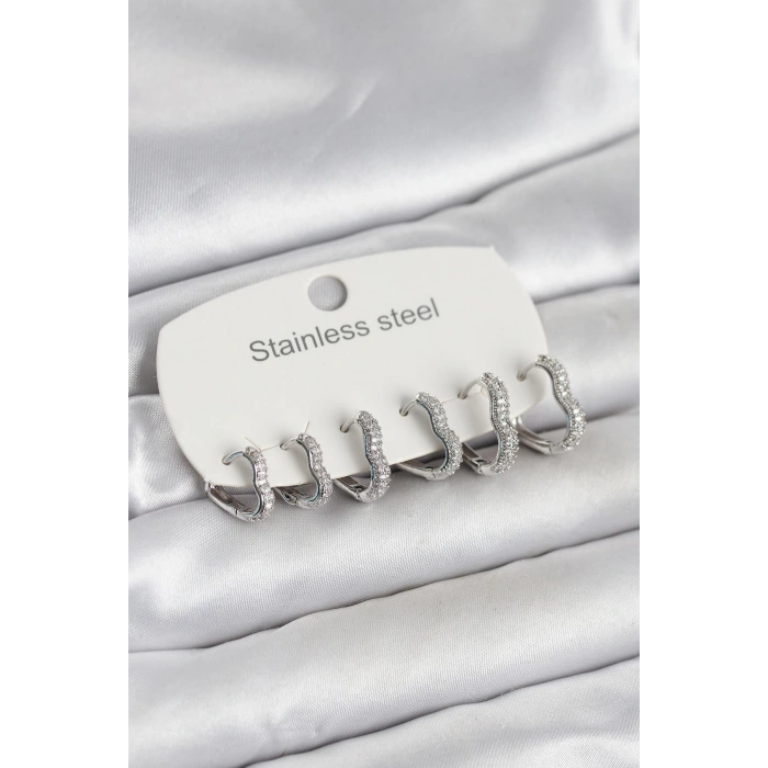 316L Çelik Gümüş Renk 6lı Set Kalp Form Kadın Küpe - TJ-BKP11738