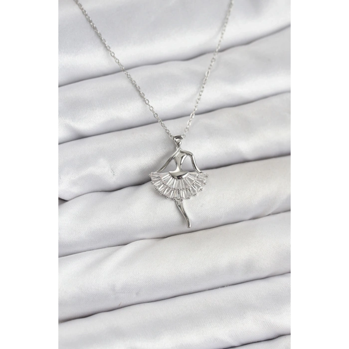 316L Çelik Gümüş Renk Balerin Model Kadın Kolye - TJ-BKO10811