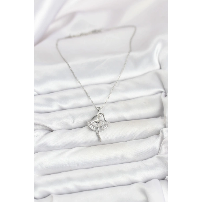 316L Çelik Gümüş Renk Balerin Model Kadın Kolye - TJ-BKO10811