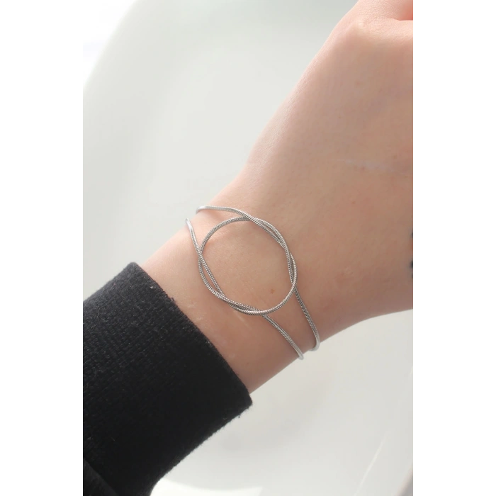 316L Çelik Gümüş Renk Düğüm Model Bileklik - TJ-BB6043