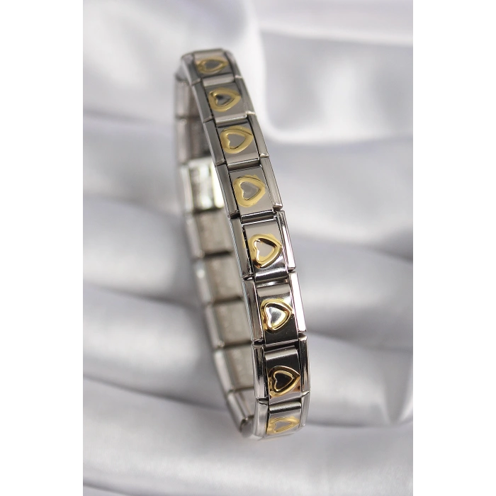 316L Çelik Gümüş Renk Gold Kalp İşleme Nomination Model Kadın Bileklik - TJ-BB6481