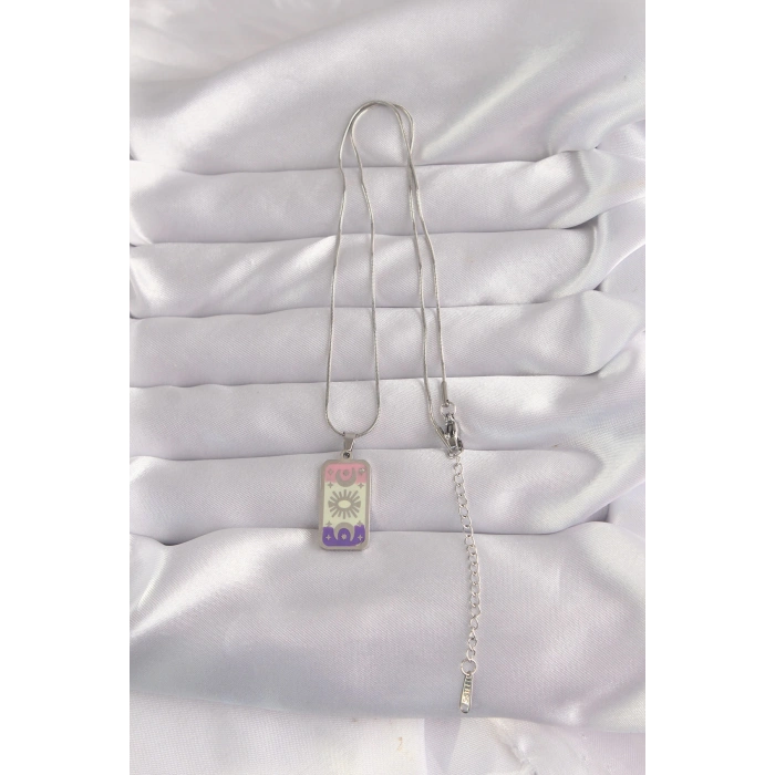 316L Çelik Gümüş Renk Karışık Mineli Ay Figür Tarot Kolye - TJ-BKO9044