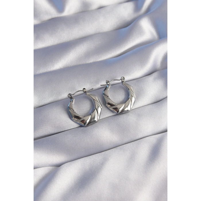 316L Çelik Gümüş Renk Kıvrımlı Görünüm Geometrik Model Küpe - TJ-BKP9045