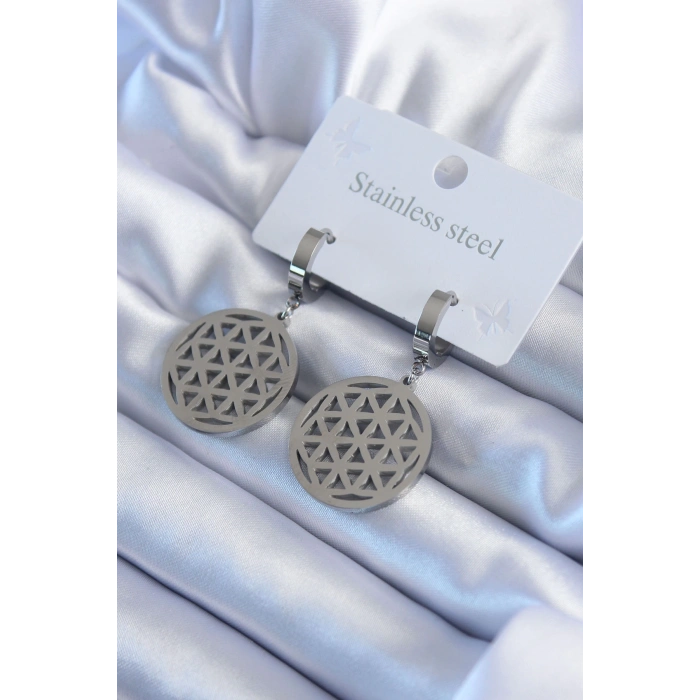 316L Çelik Gümüş Renk Lotus Model Kadın Küpe - TJ-BKP8027