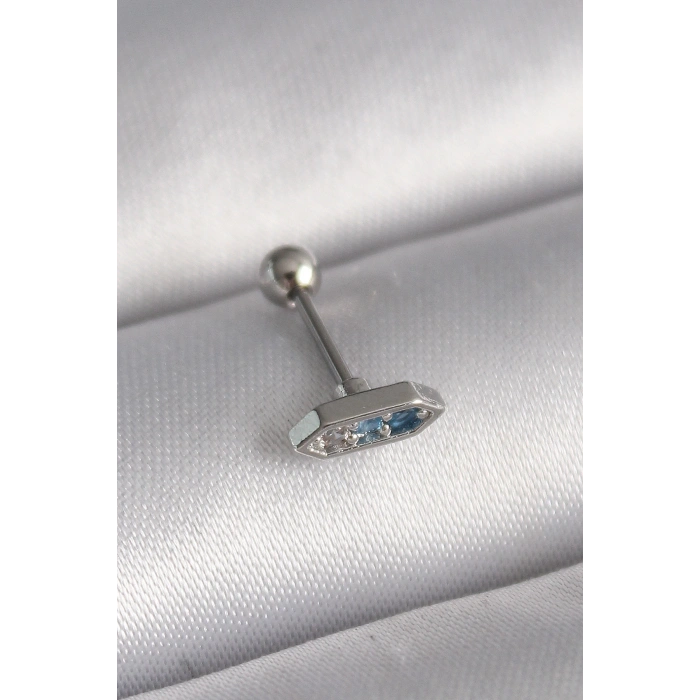 316L Çelik Gümüş Renk Mavi Zirkon Taşlı Tragus Piercing - TJ-PR1285