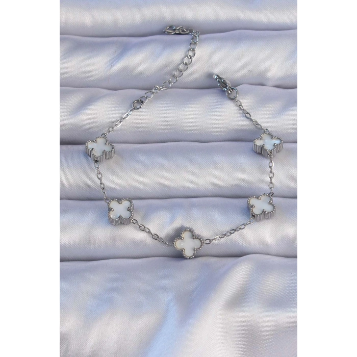 316L Çelik Gümüş Renk Mineli Yonca Model Bileklik - TJ-BB6302