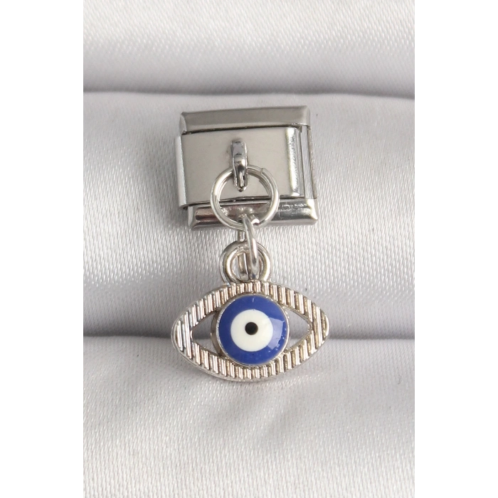 316L Çelik Gümüş Renk Nazar Boncuk Detaylı Göz Model Nomination Charm - TJ-BC1216