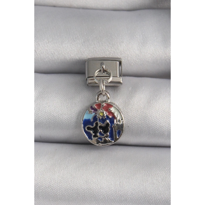 316L Çelik Gümüş Renk Sallantı Dünya Model Nomination Charm - TJ-BC1117