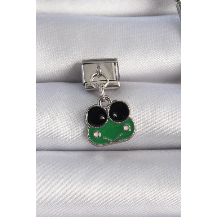 316L Çelik Gümüş Renk Sallantılı Yeşil Kurbağa Figür Nomination Charm - TJ-BC1071