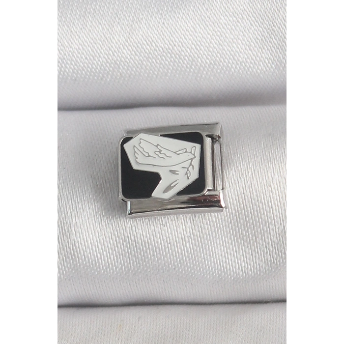 316L Çelik Gümüş Renk Siyah Beyaz Kuş İşlemeli Nomination Charm - TJ-BC1389