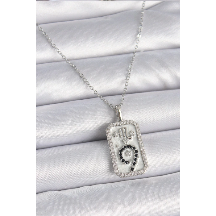 316L Çelik Gümüş Renk Zincir Akrep Burcu Zirkon Taşlı Kadın Kolye - TJ-BKO9453