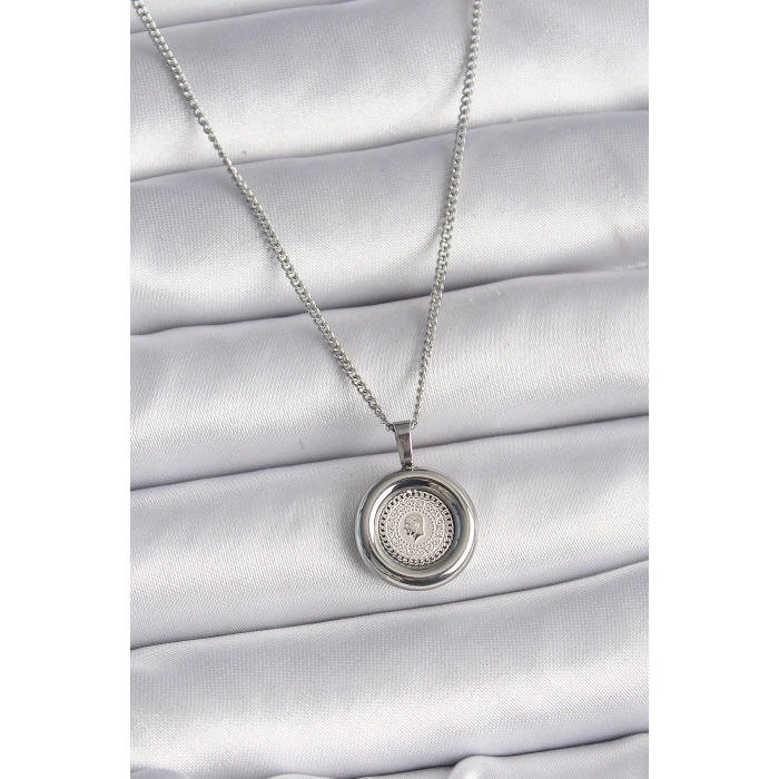 316L Çelik Gümüş Renk Zincir Gümüş Renk Altın Model Kadın Kolye - TJ-BKO9571