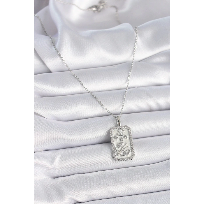 316L Çelik Gümüş Renk Zincir Yengeç Burcu Zirkon Taşlı Kadın Kolye - TJ-BKO9448