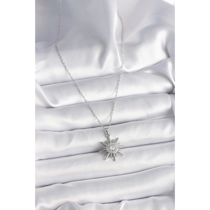 316L Çelik Gümüş Renk Zincir Zirkon Taşlı Güneş Model Kadın Yüzük - TJ-BKO9562