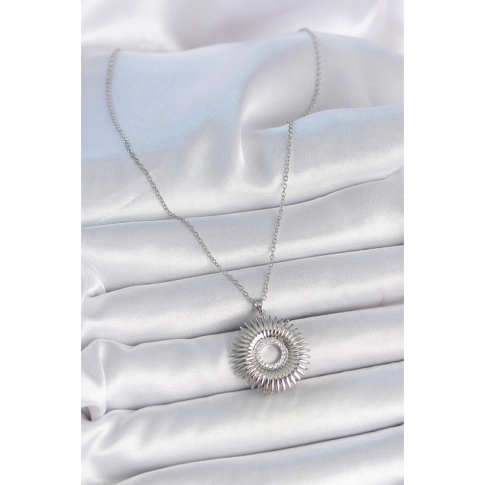 316L Çelik Gümüş Renk Zincir Zirkon Taşlı Nova Yıldız Model Kadın Kolye - TJ-BKO10046