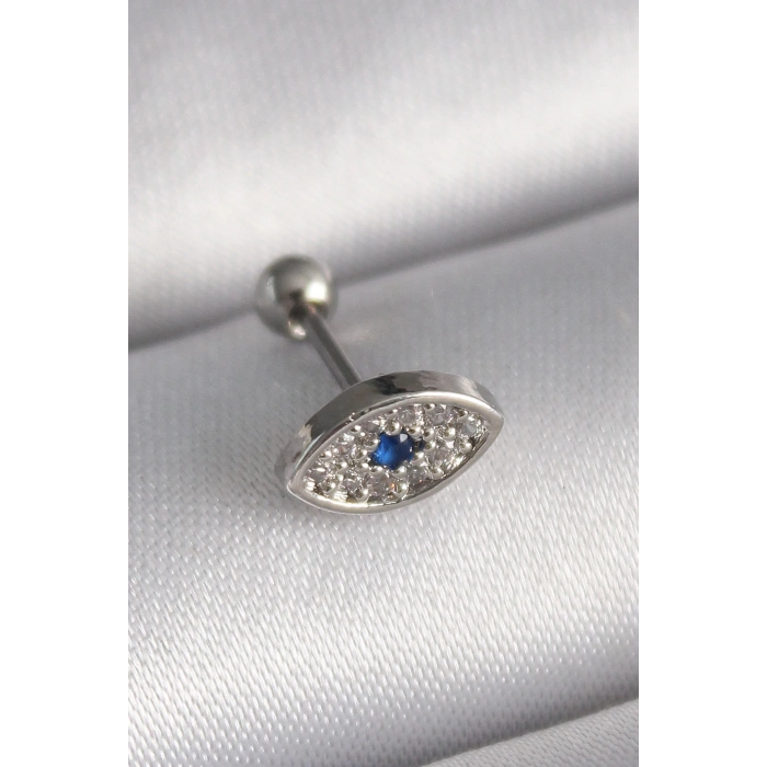 316L Çelik Gümüş Renk Zirkon Taşlı Göz Tragus Piercing - TJ-PR1253