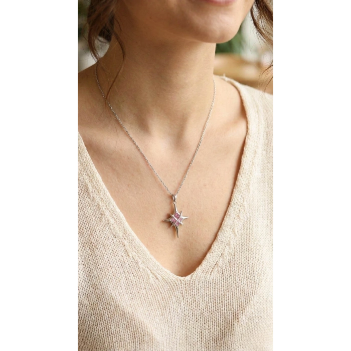 316L Çelik Gümüş Renk Zirkon Taşlı Kutup Yıldızı Model Kadın Kolye - TJ-BKO10912