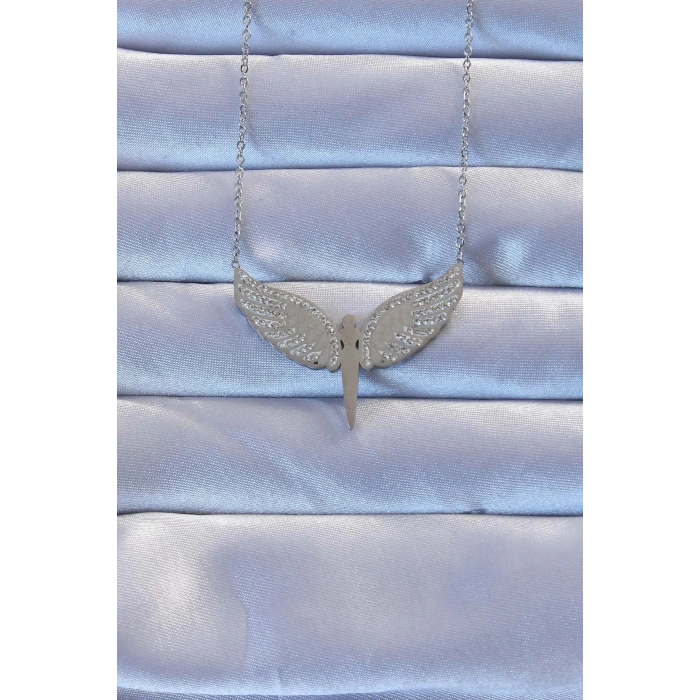 316L Çelik Gümüş Renk Zirkon Taşlı Mikail Kolye - TJ-BKO9264