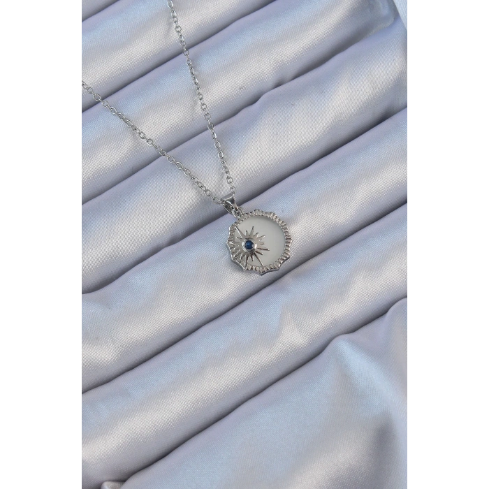 316L Çelik Gümüş Renk Zirkon Taşlı Mineli Kutup Yıldızı Kolye - TJ-BKO9148