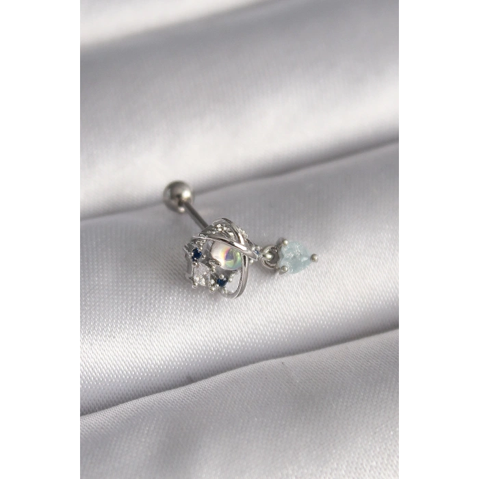 316L Çelik Gümüş Renk Zirkon Taşlı Sallantı Kalp Detay Tragus Piercing - TJ-PR1361