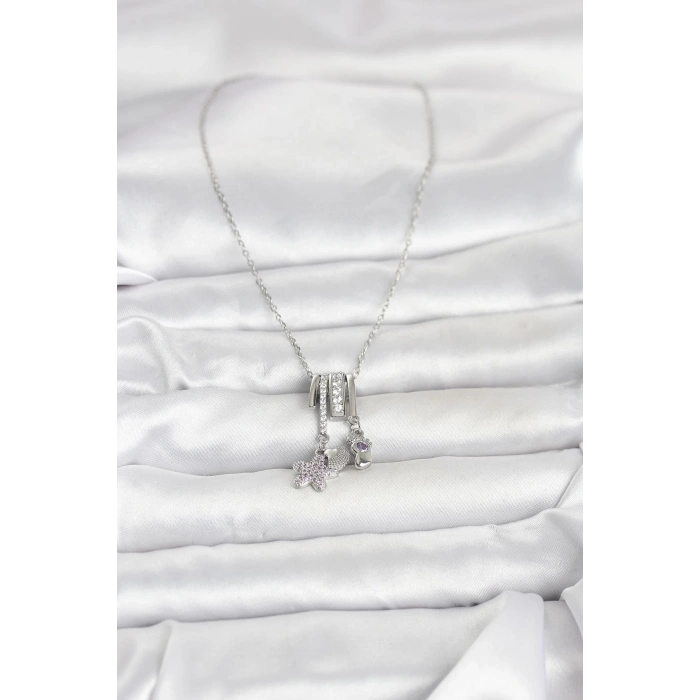 316L Çelik Gümüş Zirkon Taşlı Deniz Tema Charmlı Kadın Kolye - TJ-BKO11012