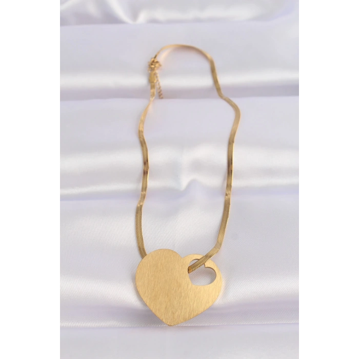 316L Çelik İtalyan Zincir Altın Renk Düz Plaka Kalp Kolye - TJ-BKO8637