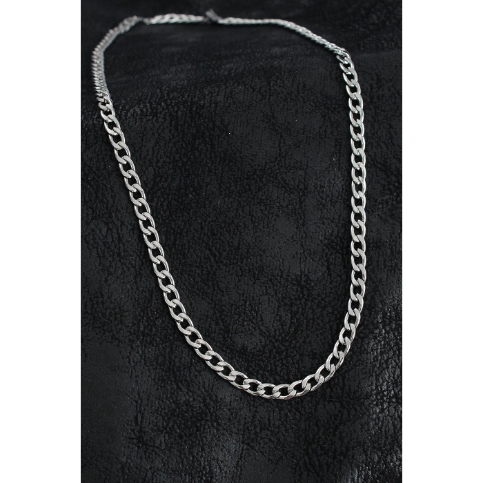 316L Çelik Kalın Klasik Zincir Model Gümüş Renk Erkek Kolye - TJ-ERK1398