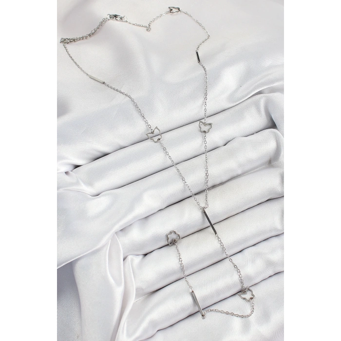 316L Çelik Kelebek Figürlü Y Model Gümüş Renk Kadın Kolye - TJ-BKO10330