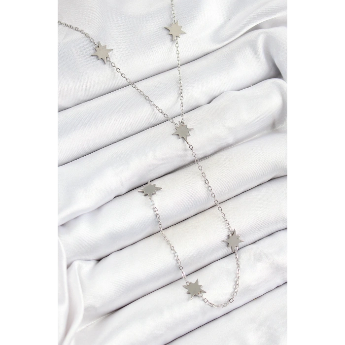 316L Çelik Kutup Yıldızı Figürlü Y Model Gümüş Renk Kadın Kolye - TJ-BKO10332