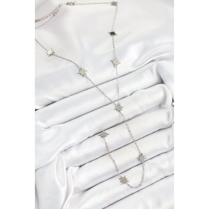 316L Çelik Kutup Yıldızı Figürlü Y Model Gümüş Renk Kadın Kolye - TJ-BKO10332