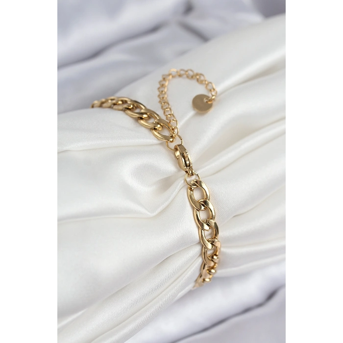 316L Çelik Nazar Boncuk Detaylı Yonca Model Gold Renk Kadın Bileklik - TJ-BB7832