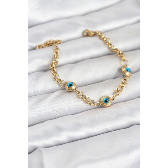 316L Çelik Nazar Model Gold Renk Kadın Bileklik - TJ-BB8166