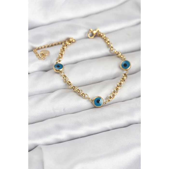 316L Çelik Nazar Model Gold Renk Kadın Bileklik - TJ-BB8167