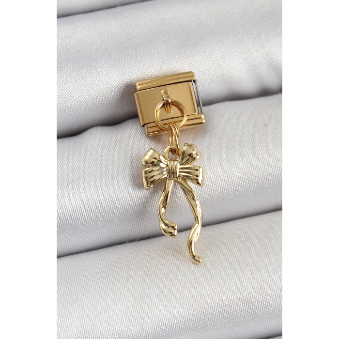 316L Çelik Sallantılı Uzun Fiyonk Model Gold Renk Nomination Charm - TJ-BC1403