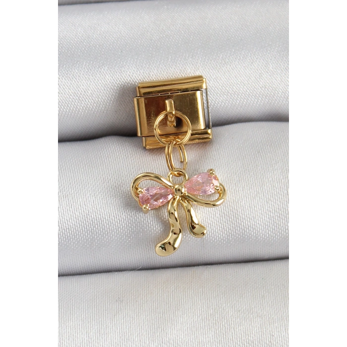 316L Çelik Sallantılı Zirkon Taşlı Fiyonk Model Gold Renk Nomination Charm - TJ-BC1423