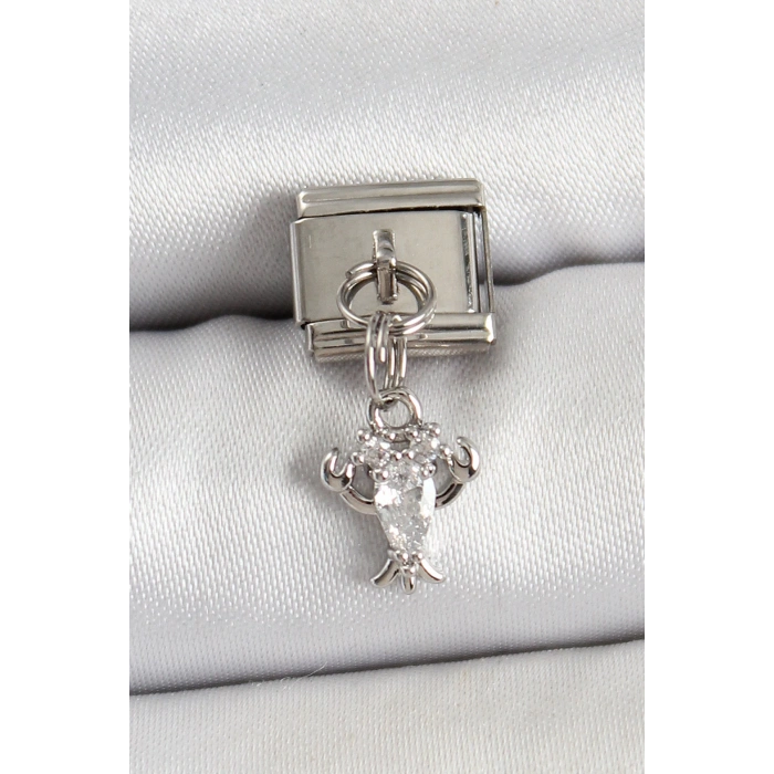 316L Çelik Sallantılı Zirkon Taşlı Yengeç Model Gümüş Renk Nomination Charm - TJ-BC1449