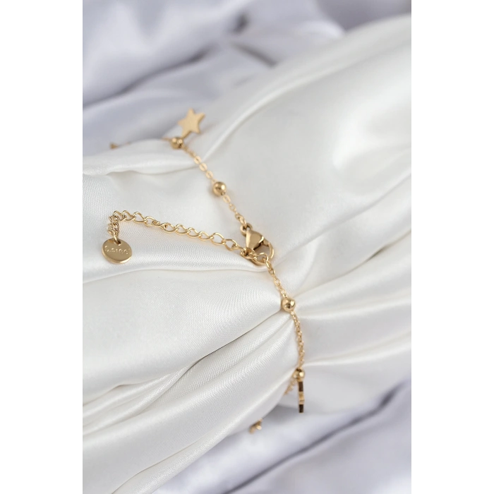 316L Çelik Sıralı Yıldız Model Gold Renk Kadın Bileklik - TJ-BB7825