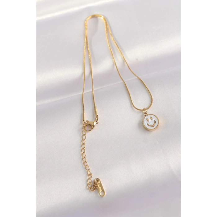 316L Çelik Zincir Altın Renk Mermer Desenli Minimal Smile Kolye - TJ-BKO8672